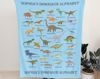 Personalized Dinosaur Alphabet Blanket, Custom Kids Blanket, Dinosaur Themed Flannel Blanket, Baby BlanketGift for Kids, Boys Birthday Gift