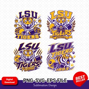 LSU Tigers 4 SVG Bundle, 99 University Football Svg Designs, Tiger Mascot SVG, College Sports Cricut Cut Files, Png Digital Download