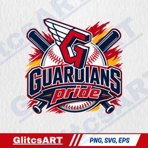 Design SVG de l'équipe de baseball des Guardians - Police de caractères audacieuse avec balle et silhouette urbaine - Fichier de découpe Cricut et Silhouette - png dxf eps pdf
