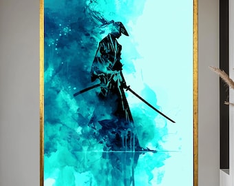 Samurai Warrior Canvas Art – Japanese Ink Painting, Ready to Hang