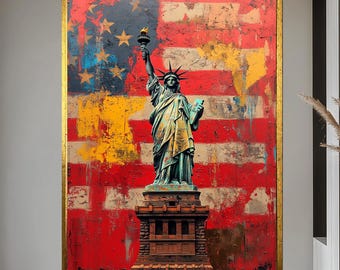 Abstract Statue of Liberty Canvas Art – American Flag Painting