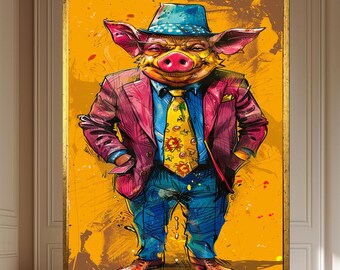 Gangster Pig – Colorful Pop Art Street Style Canvas Wall Art