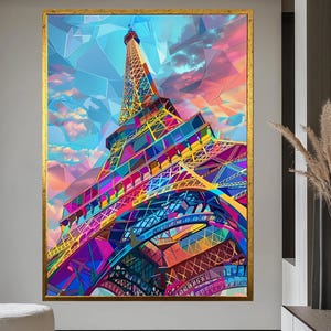 Colorful Eiffel Tower Canvas Wall Art - Paris France Modern Cityscape Print - Vibrant French Decor for Living Room