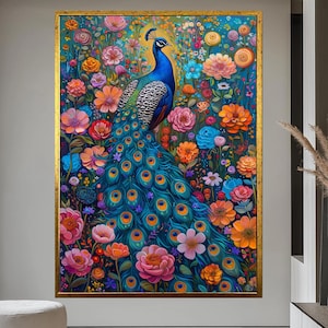 Peacock Wall Art Canvas Elegant Peacock Painting Large Peacock Canvas Print Luxurious Peacock Home Decor Peacock Design Art