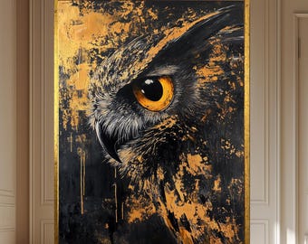 イーグルキャンバス、ゴールデンブラック抽象動物絵画、モダンラグジュアリーホームデコレーション