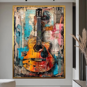 Vintage Gitarre Leinwand Wandkunst - Musik Liebhaber Geschenk - Retro Instrument Poster - Musik Zimmer Dekor - Gitarre Gemälde Druck