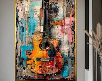 Vintage Guitar Canvas Art – Retro Music Room Decor