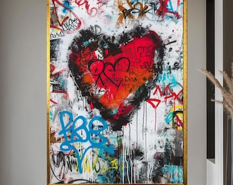 Graffiti Red Heart Canvas Art – Urban Street Style Wall Decor