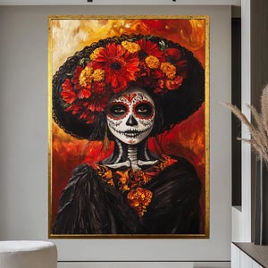 Floral Skeleton Canvas Wall Art - Gothic Skull Decor - Boho Skeleton Print - Flower Skull Artwork - Dark Aesthetic Wall Poster