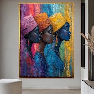Toile d&#39;art mural pour femmes africaines, impression d&#39;art tribal femmes africaines, décoration murale colorée pour dames africaines, culture africaine, peinture sur toile