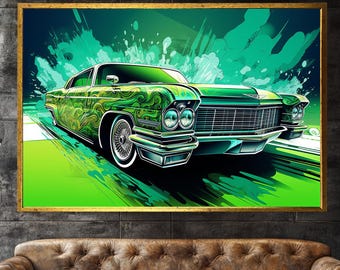 Vintage Cadillac Canvas Wall Art – 1950s Classic Car Poster – Retro Garage Decor