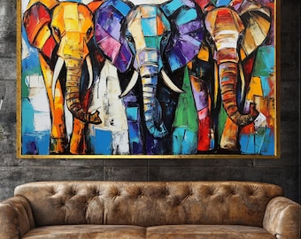 Colorful Elephant Canvas Wall Art, Modern Decor