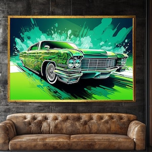 Vintage Cadillac Canvas Wall Art – 1950s Classic Car Poster – Retro Garage Decor