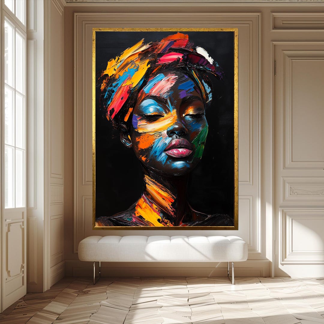 Abstract Afro Woman Portrait Canvas – Vibrant Colorful Painting - Etsy