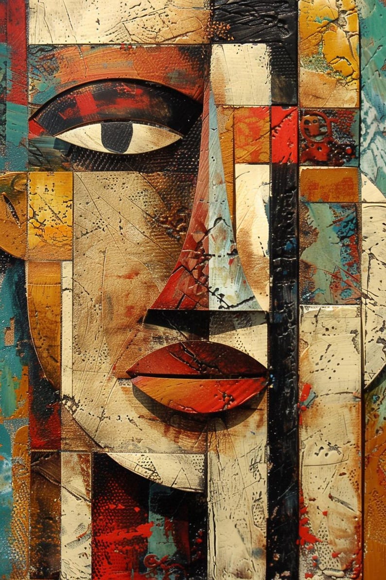 Abstract Colorful Face Canvas Wall Art - Modern Geometric Portrait ...