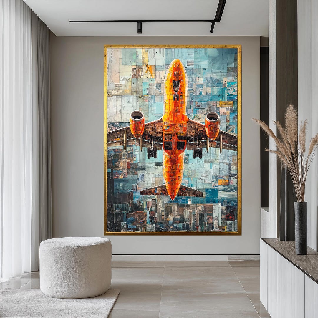 Airplane Canvas, Abstract Jet Plane Painting, Modern Aviation Wall ...
