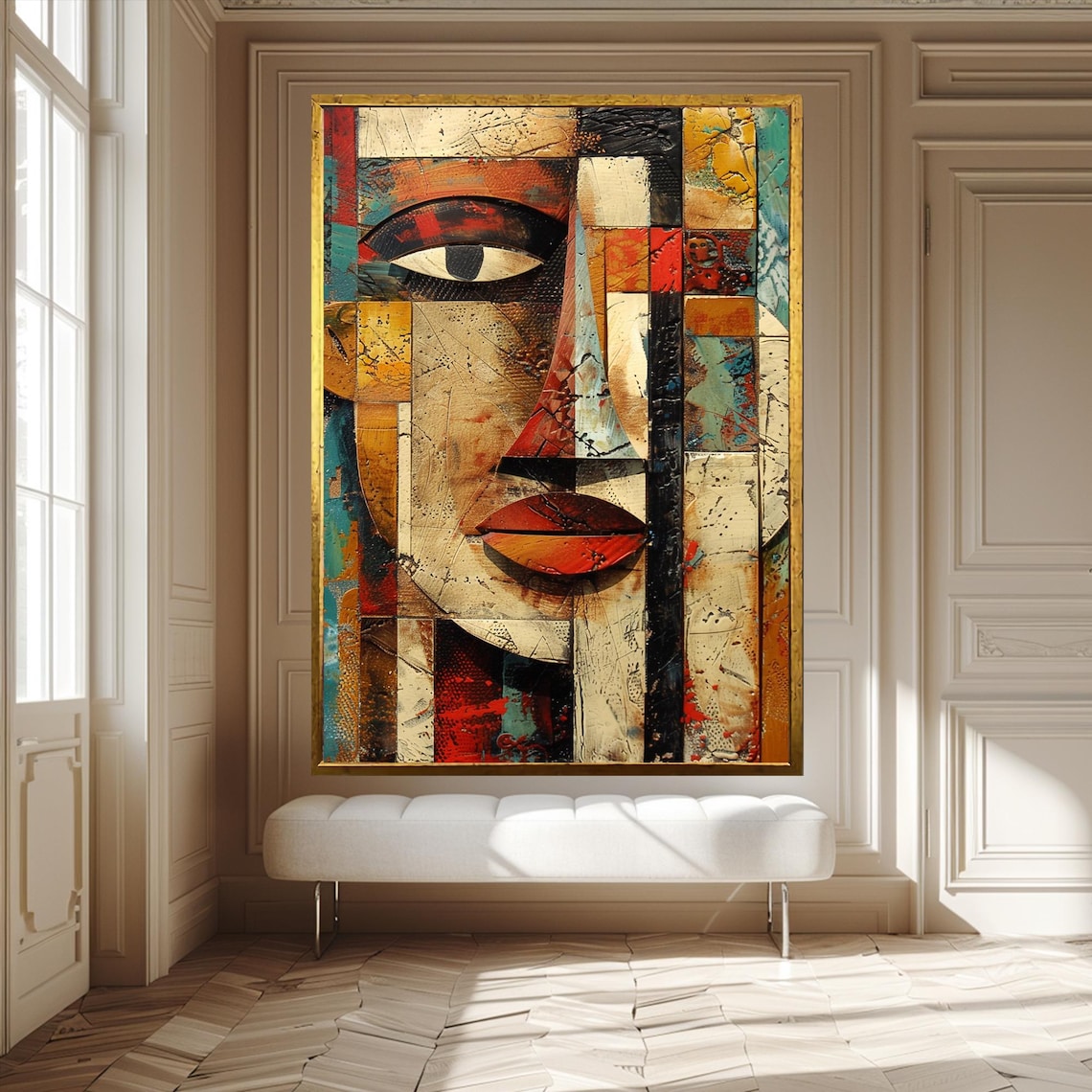 Abstract Colorful Face Canvas Wall Art - Modern Geometric Portrait ...