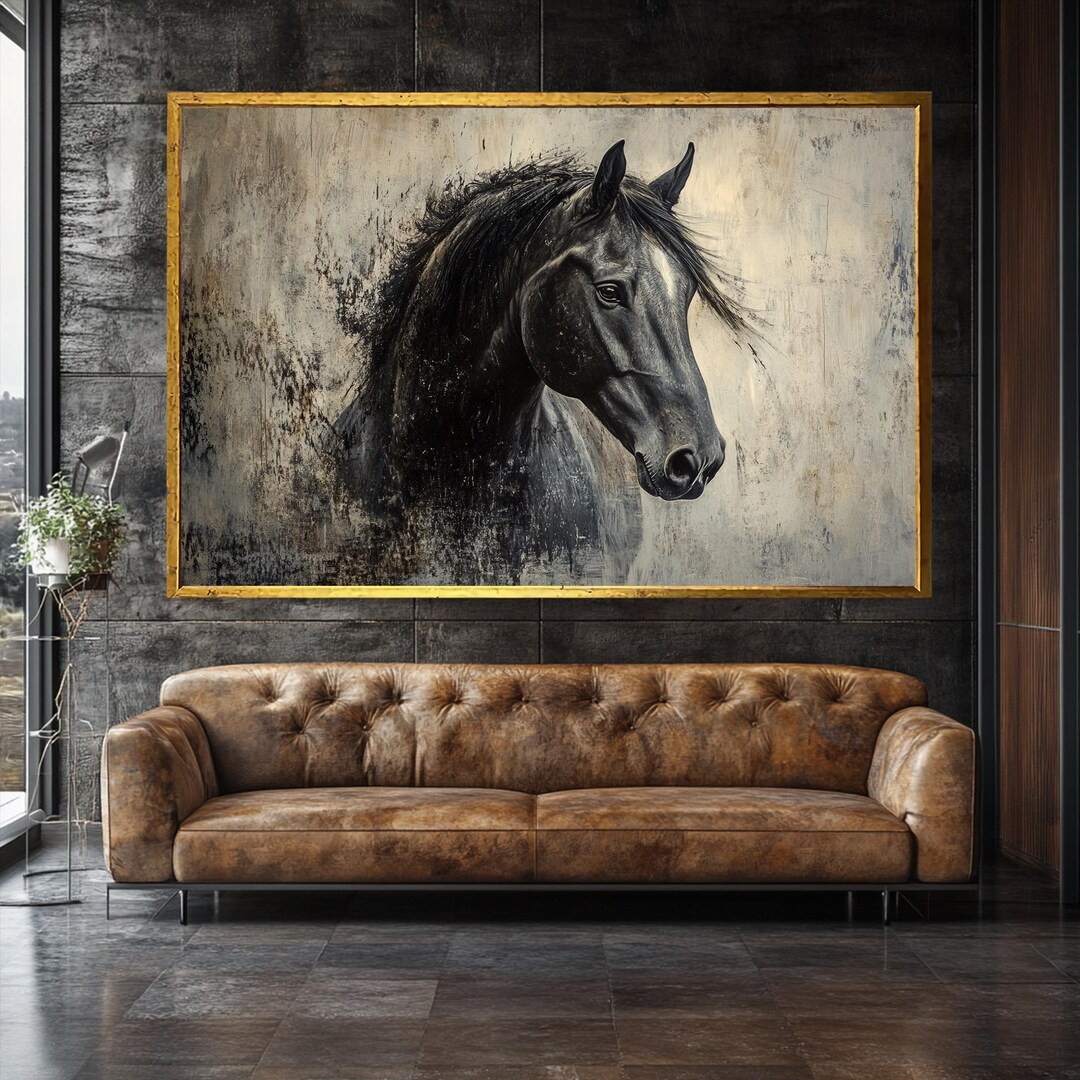 Majestic Black Horse Canvas Print, Modern Living Room Wall Art - Etsy