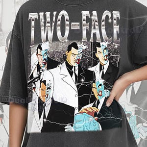Two-Face 90er Jahre Vintage Retro Bootleg Shirt, Comic Bösewicht Grafik T-Shirt, Gotham Crime Boss Fan Bekleidung #SAF Bild 2