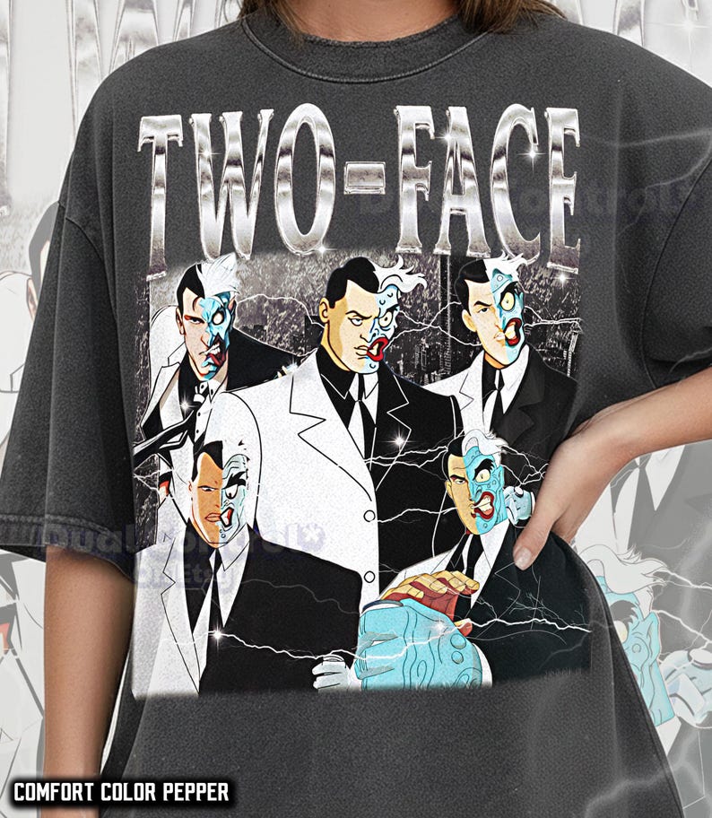 Two-Face 90er Jahre Vintage Retro Bootleg Shirt, Comic Bösewicht Grafik T-Shirt, Gotham Crime Boss Fan Bekleidung #SAF Bild 2