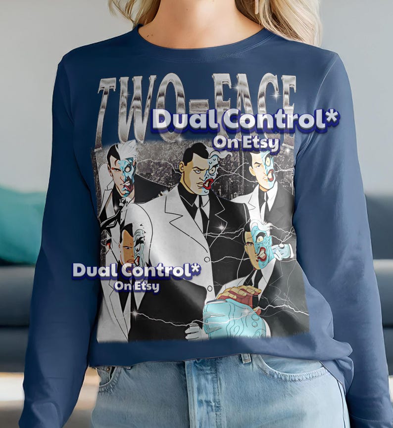 Two-Face 90er Jahre Vintage Retro Bootleg Shirt, Comic Bösewicht Grafik T-Shirt, Gotham Crime Boss Fan Bekleidung #SAF Bild 4
