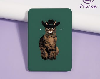Western Cowboy Cat Kindle Case for Paperwhite12/11/10 thGen,Kindle8/10/11/12 th,Personalized E-reader Cover For Kindle Case,KPW6 Case