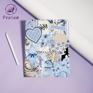 May include: A rectangular tablet case featuring a blue and white collage design with various illustrations including a heart, a surfboard, a dolphin, seashells, flowers, a dragon silhouette, and text reading XOXO, Sorry, this is my iPad, and reading is cute.