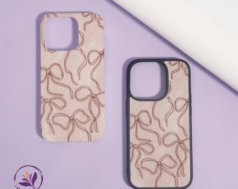 Beige Bow Line iPhone Case for iPhone 16/15/14Pro Max,iPhone 15/14/13/12 Mini,iPhone 14/15 Plus,iPhone XR,Soft or Hard Shell Phone Case