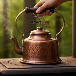 OTTOMAN - Tin-Lined Oxidized Copper Tea Pot 840 grams 1300 ml - 100% Handmade