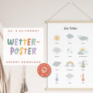 Afiche del tiempo para niños | Carteles de aprendizaje para la habitación de los niños | Afiche del tiempo para preescolar y jardín de infantes | Póster educativo para decoración de pared | Para imprimir