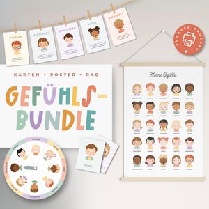 Juego de sentimientos para niños | Paquete de emociones con rueda de emociones, tarjetas de emociones y póster de aprendizaje | Material de aprendizaje del paquete Emociones PDF | Descarga digital