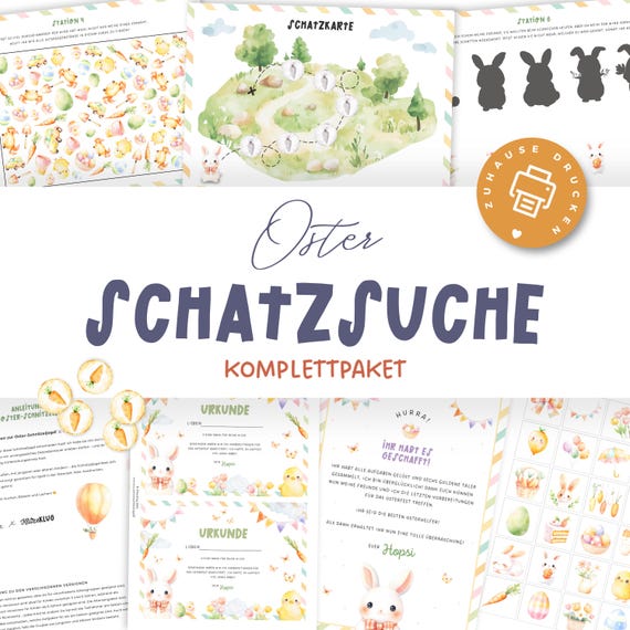 Ostern Schatzsuche Rätsel & Aufgaben zum Ausdrucken | Ostereiersuche für Garten, Spielplatz und Zuhause | Schnitzeljagd Ostern für Kinder