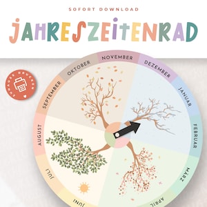 Seasons wheel to print | Seasons clock kindergarten & school | Learning the seasons | Educational toy | Digital download