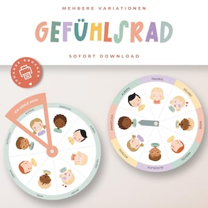 Rueda de emociones para niños en guardería y escuela | Rueda de emociones PDF | Póster de aprendizaje de la rueda de las emociones | Reloj de emociones para imprimir | Descarga digital