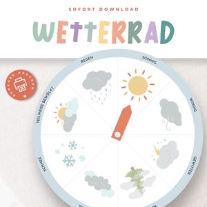 Rueda meteorológica para imprimir | Plantilla de disco meteorológico para niños de jardín de infantes y escuela | Reloj meteorológico para imprimir KiTa | Descarga digital