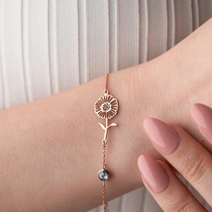 Custom Birthflower And Birthstone Bracelet, Personalized Flower Jewelry, Unique Bracelet, Gift For Her, Dainty Bracelet, Birthday Jewelry