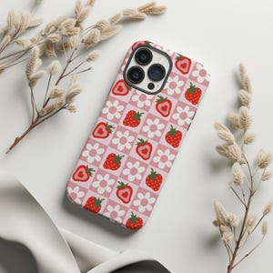 Erdbeer Handytasche Blumen Erdbeeren und Creme iPhone Google Fall Telefon Abdeckung Geschenk für ihr Samsung Kawaii niedlich Girly Y2K Ästhetik