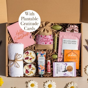 Personalisierte Self Care Geschenkbox - Aufmunterungs-Briefkasten-Geschenk für Sie mit Dankbarkeitskarten, Tee, Kerze, Jaderoller & mehr | Ich denke an Dich