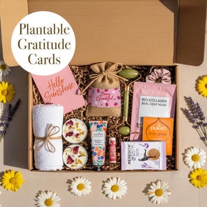 Coffret cadeau Soins personnels Sunshine - Coffret boîte aux lettres Cheer Up avec carte à planter, tisane, bougie, rouleau de jade et plus | Juste parce que cadeau pour elle