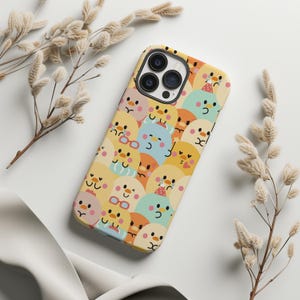 Bonita funda para teléfono con diseño de pollitos kawaii y animales de dibujos animados pastel, divertida y estética para Samsung, iPhone y Google Pixel.