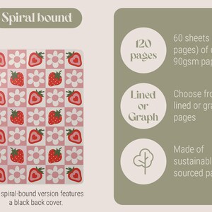 Customizable Berry Cute Notebook, Aesthetic School Journal Strawberry Spiral