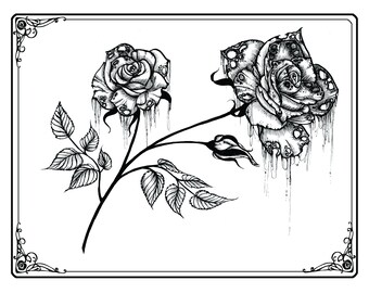 Roses & Pestilence Art Nouveau Fairytale illustration (unframed print)