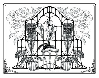 Orchid and Victorian Greenhouse Art Nouveau Fairytale illustration (unframed print)
