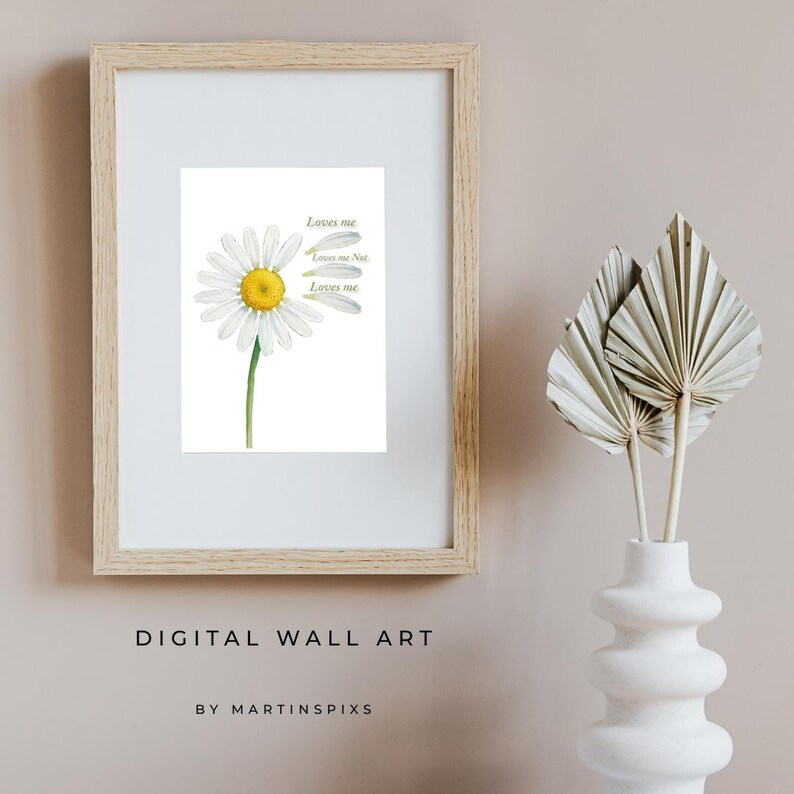Loves Me Not Daisy Watercolor Print | Romantic Minimalist Flower ...