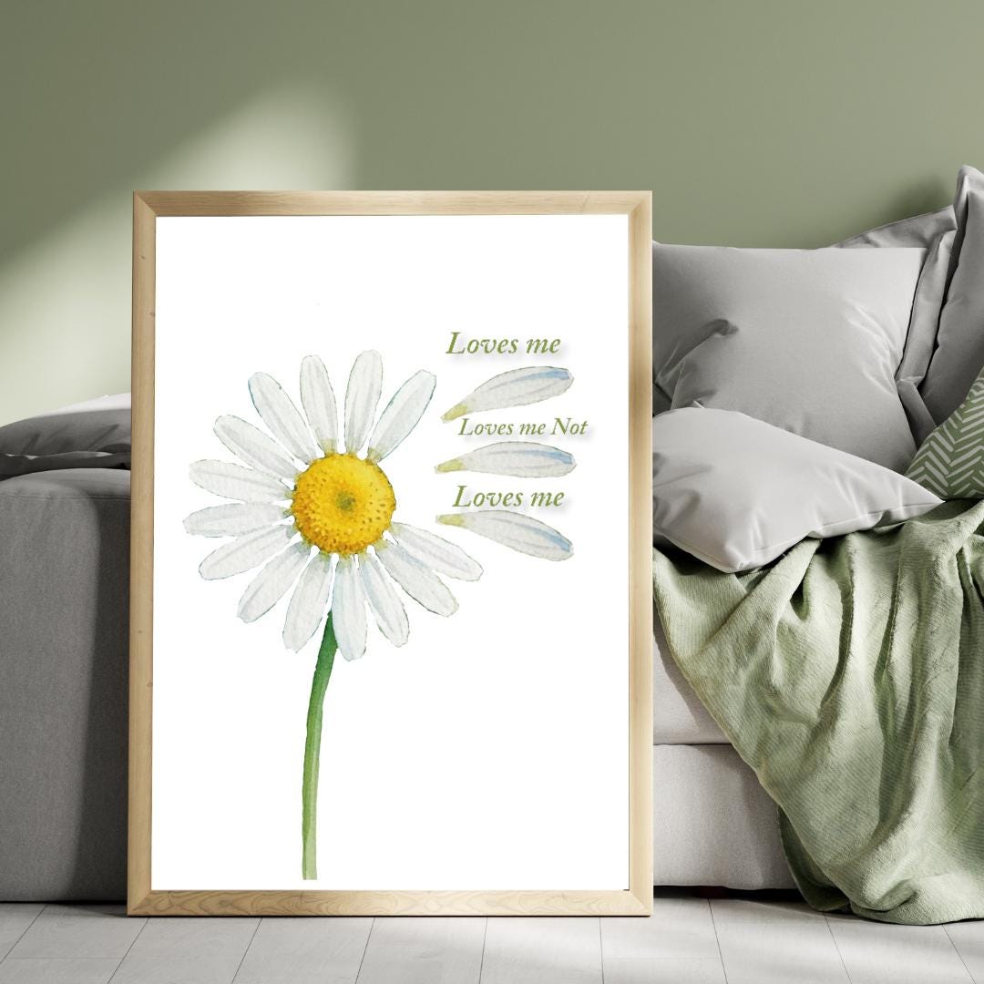 Loves Me Not Daisy Watercolor Print | Romantic Minimalist Flower ...