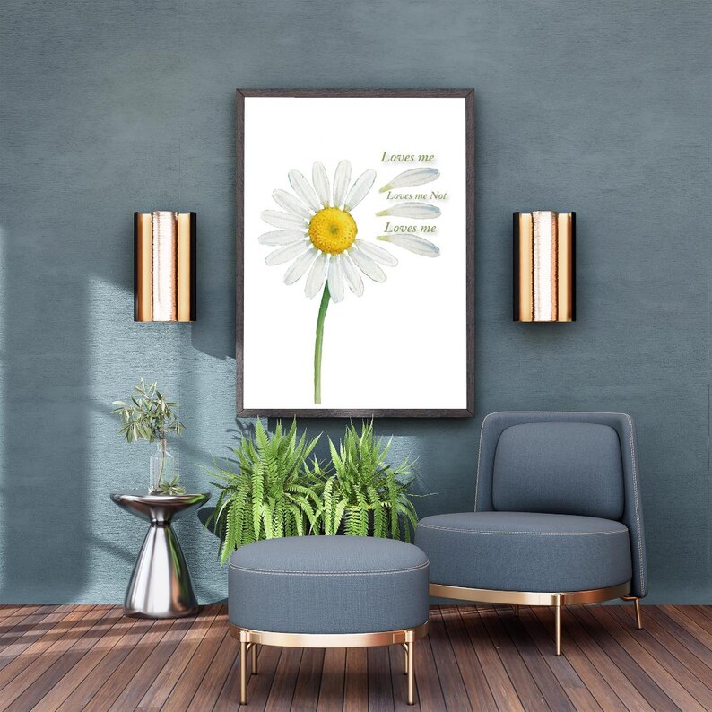 Loves Me Not Daisy Watercolor Print | Romantic Minimalist Flower ...