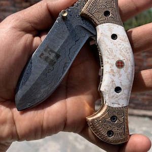 Handmade Folding Knife Damascus Steel Folding Pocket Knife Hunting knife Groomsmen Gift,Wedding Gift Anniversary Gift,Birthday