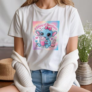 Uroczy T-shirt z nadrukiem Stitch Eating Ice Cream, zabawna i słodka koszulka graficzna, idealny prezent dla miłośników kreskówek i kawaii