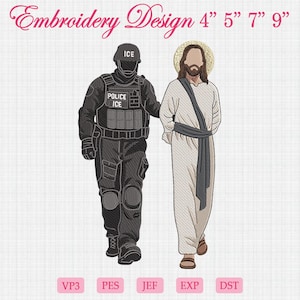 Embroidery ICE Arresting Deporting Jesus, Fuck Ice Embroidery, Liberal Leftist Progressive, Human Rights Political Statement, FDT Resist