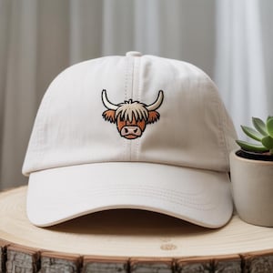 Lovely Highland Cow Embroidered Vintage Style Cap - 100% Brushed Cotton - More Colours - Hat Summer Style- Scotland Scottish